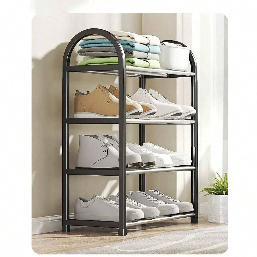 4-Tier Simple Multi-Layer Steel Pipe Shoe Rack, PET Material, Student Dorm Small Shoe Rack, Shoe Cabinet, Children's Shoe Rack, Storage Rack, Helpful For Storing Shoes. - Multicolor - View 1