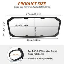 Espejo retrovisor central para UTV/ATV para barras de rodillo de 1.75"-2", abrazadera de aluminio ajustable 360°, espejo central compatible para vehículo todo terreno