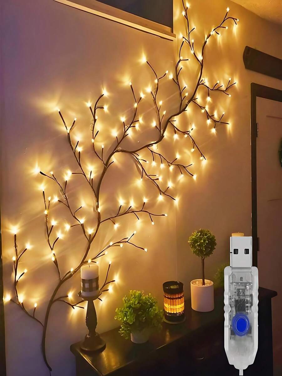 1pc 72/96/144 LED Vine Lights, USB Power Supply Indoor Wall Decoration Artificial Vine Wall Lamp, Flexible Vine Lamp 8 Modes Of Indoor Atmosphere Decoration, Led Tree Branch Lights For Wall, Indoor Led Landscape Wall Decor, Suitable For Bedrooms