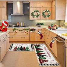 1/2/3pcs Christmas Kitchen Mat Set - Vintage Christmas Tree & Buffalo Plaid Design, Soft Flannel Material, Anti-Slip & Easy Clean - Suitable For Living Room, Dining Room, Bathroom And Entryway - Multicolor - View 8