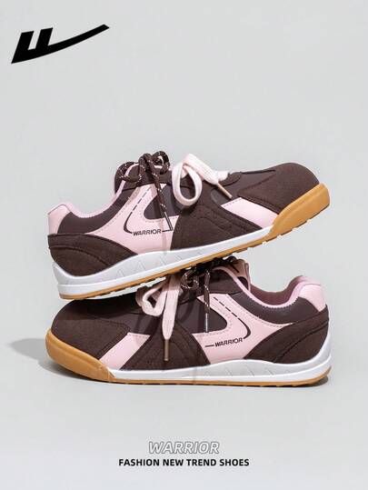 WARRIOR 1 Paar WARRIOR Damen Dicksohlige Schnürschu he mit weicher Sohle, Flache Outdoor-Schuhe mit rundem Zehenbereich, Niedriger Absatz, rutschfest, einfarbig, elegant, weiche Sohle, geeignet für Studenten, Abschlussfotos, Flache Schuhe, Leder-Oberfläche, Sportschuhe für Skateboard