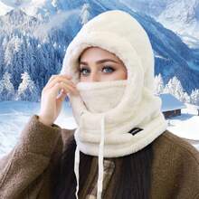 女士冬季抓绒滑雪面罩，冬季抓绒滑雪帽，防风抽绳拉法帽围巾，抓绒拉法帽滑雪面罩，保暖面罩，涤纶针织全头颈部保暖套，男女通用，轻便，手洗，无弹力面料，做工精良 - 彩色 - 查看 1