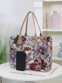 DLIU New Arrival, Thick Knitted Jacquard Fabric, Floral Pattern, Handbag, Tote Bag, Work Commute Shopping Bag, Outdoor Travel Tote Bag, Women Shoulder Bag, Organizer Pouch, Suitable For Work, School, Shopping, Travel - Multicolor - View 3