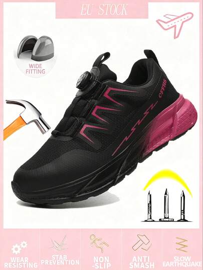 1 para lekkich butów roboczych z podeszwą EVA i stalowym noskiem dla kobiet, trampki robocze, buty robocze z obrotowym guzikiem, odporne na uderzenia i przebicia, buty treningowe, ogrodnicze, ze stalowym noskiem, do pracy na budowie i codziennego użytku w branży budowlanej, produkcji, magazynowaniu przemysłowym, lekkie, wygodne, modne, obuwie ochronne, antypoślizgowe, do wędrówek pieszych, eksploracji dzikiej przyrody, wędrówek na świeżym powietrzu, wykwintnych prezentów świątecznych