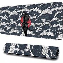 MOYAC Mouse Pad para Juegos XXL (300 * 800 mm), Alfombrilla Ratón Impermeable y Antideslizante, Suave y Cómoda, Accesorio de Escritorio, Mousepad para Oficina, Computadoras, Laptops (Olas de Kanagawa) - Samurái - Ver 2