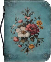 Funda de Biblia Floral, Funda de Biblia Vintage de PU con Cremallera y Asa, Funda con Estampado Floral para Mujeres y Niñas, M. - verde - Ver 13