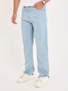 Men's Casual Washed Straight-Leg Jeans - Baby Blue - View 13