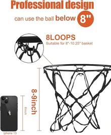 'XXXYYY Red de Baloncesto de Repuesto 8 Bucles [2 Paquetes], Color Vibrante, para Paredes de Puertas/Comedores Interiores Aro de 8''-10.25''' PLQ1 - Negro - - Ver 8