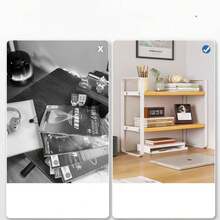 1 Pieza Estante De Escritorio De Almacenamiento, Estante De Libros Para Estudiantes, Estantes De Computadora Con Gabinetes De Varios Niveles Para Documentos, Soporte Para Materiales De Oficina. - Marrón Mocha - Ver 3