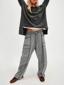 Women's Barrel Leg Sweatpants High Waisted Wide Leg Athletic Pants With Drawstring, Casual Loose Fit Lounge Sweatpants For Women, Yoga Baggy Joggers - 灰色 - 查看 3