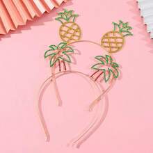 Lively Tropical Element Headband, Pineapple & Palm Tree Rhinestone Design Headpiece, Beach Vacation Theme Attention-Grabbing Accessory