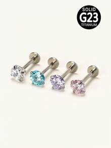 قطعة واحدة من أقراط الأذن المرصعة بالزركونيا المكعبة من التيتانيوم G23 بشكل دائري، أقراط الغضروف، خاتم الشفة، خاتم الأنف، مجوهرات ثقب التيتانيوم F136، مناسبة للاستخدام اليومي للنساء