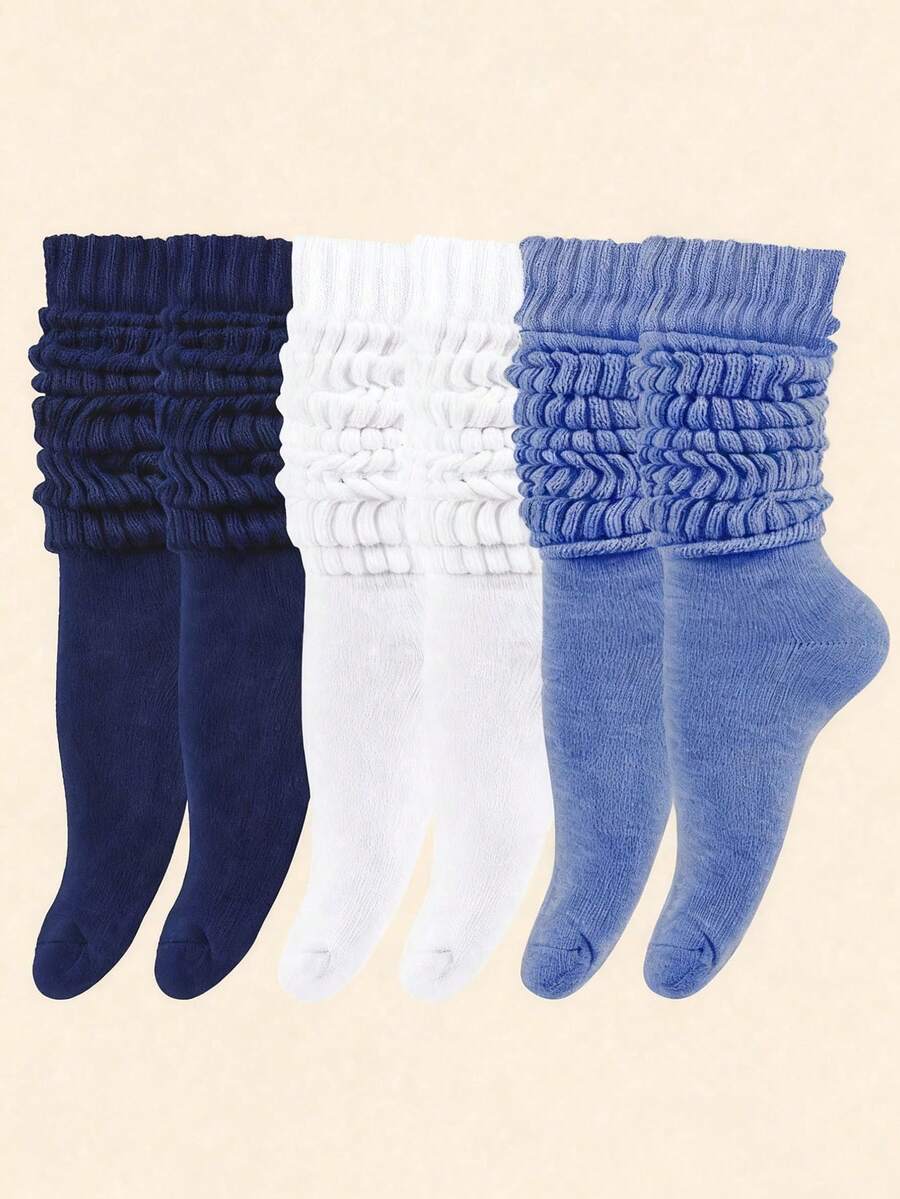 1/3/6 Pairs (Random Delivery) Unisex Blue Series Knitted Mid-Calf Socks, Soft Slouch Socks For Autumn/Winter, Casual European And American Daily Outfit - Multicolor - View 1