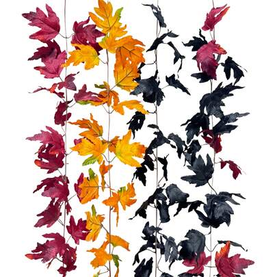 200cm/100cm-Artificial Maples Leaf Garland Autumn Maple Leaves Vines Garland For Thanksgiving Halloween Home Porch Mantle Fireplace Farmhouse Harvest Decorations (Fall) Home Decor Room Decor Halloween Decor