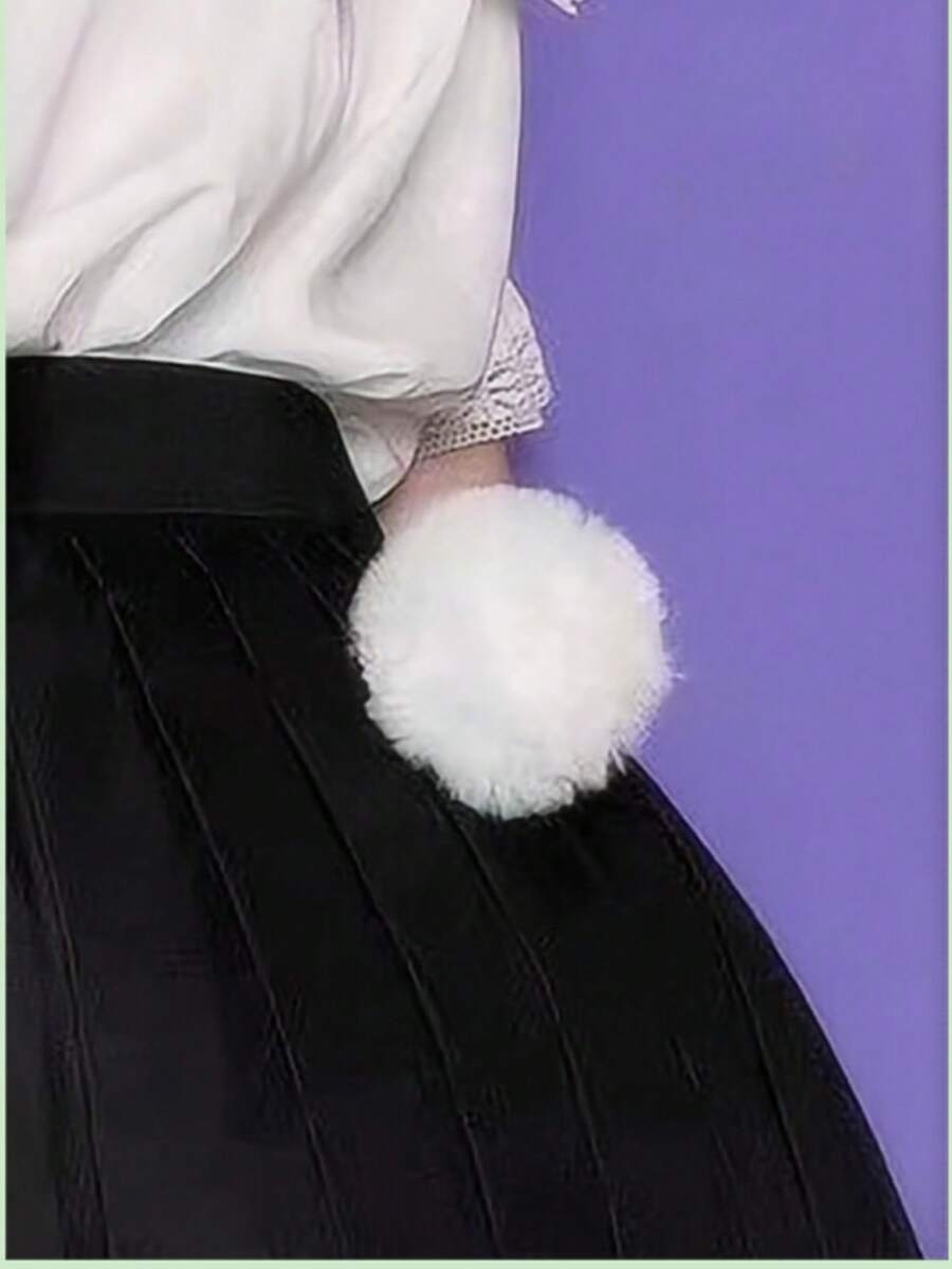 1pc Solid Color Cute Fluffy Rabbit Tail Decor, Suitable For Daily Wear - White - View 1