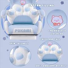 PUKAMI Cute Gaming Chair With Cat Ears & Cat Paw Lumbar Support, Ergonomic Reclining PC Chair For Kids, Girls & Teens, With Footrest, Headrest & Adjustable Features - 藍色 - 查看 5