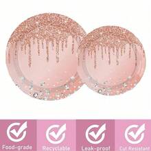 10/20/50pcs,Disposable Rose Gold Tableware Set -Party Plates, Napkins,Cups For Birthday Party Decoration,Rose Gold Birthday Party Supplies Disposable Paper Plates Glitter Diamonds Napkins And Cups For Women Birthday Anniversary Wedding Party Decorations Supplies - Multicolor - View 2