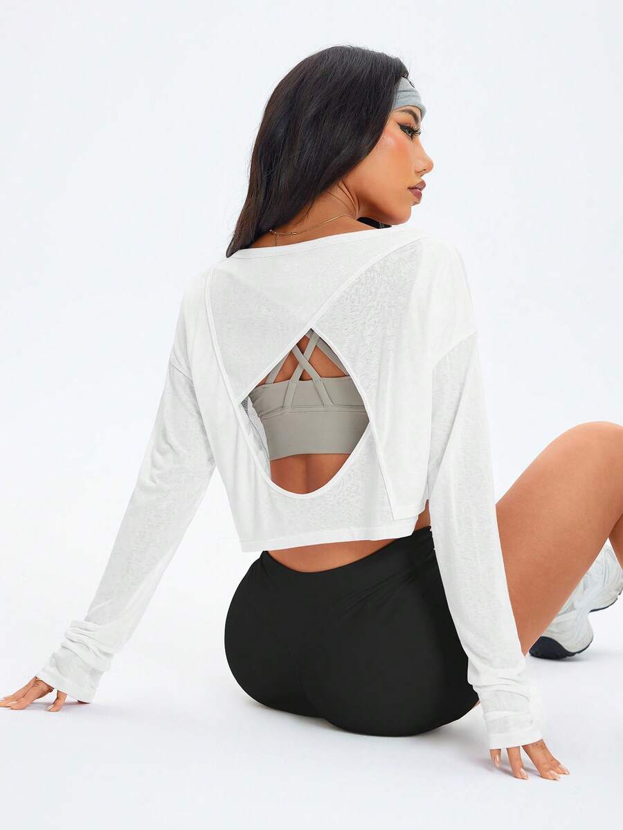 Women's Solid Color Drop Shoulder Long Sleeve Activewear T-Shirt, Autumn