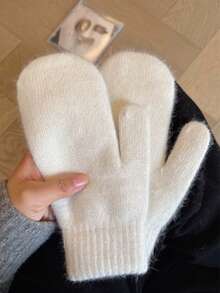 1 par de guantes sin dedos de mujer de unicolor, con forro térmico de conejo y doble capa de punto grueso, adecuados para fiestas, conducir, ciclismo, senderismo, correr y mantener el calor en clima frío - A - Ver 7