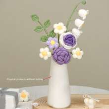 1 Set Finished Home Decor Openwork Rose, Lily Of The Valley Crochet Flowers, Handmade Floral Bouquet, Artificial Flowers, Knitted Flowers, Crochet Flowers, Handcraft Flowers, Valentine's Day Gift, Lucky Flower Bouquet