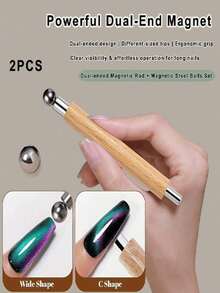 Double Ended Magnetic Nail Art Stick - Wooden Handle Cat Eye Effect Roller For Nail & Pedicure Care, Professional Salon & DIY Manicure Tool, Nail Design Accessories With Strong Magnet,Suitable For Home Nail Salon DIY, Nail Art Supplies, Nail Art Tools, Back To School, Nail Art, Press-On Nails, Manicure And Pedicure Tools.Friend Gifts, Female Gifts, Halloween Supplies, Travel Supplies, Christmas Supplies