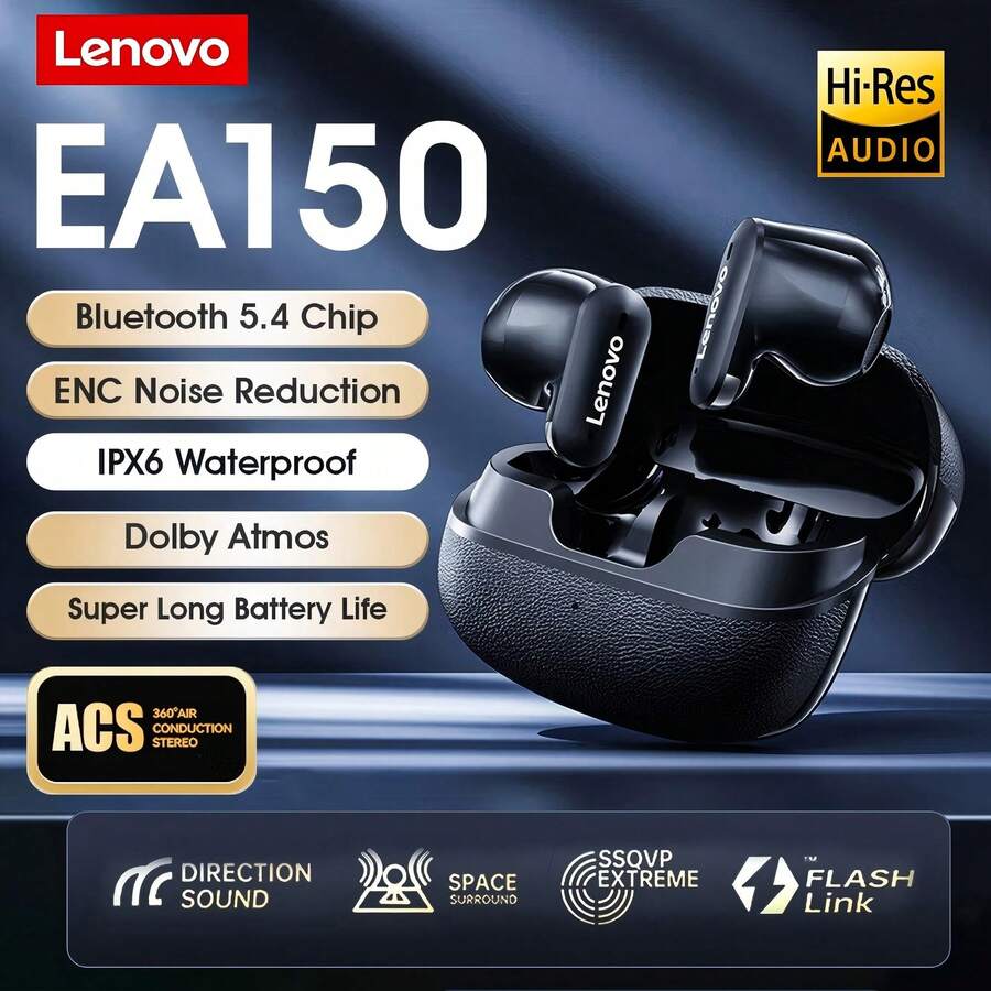 Lenovo TA210 蓝牙耳机，IPX5 防水防汗，适用于暴雨高强度锻炼，蓝牙 5.4 稳定连接，6 小时播放时间 + 快速充电 10 分钟 = 2 小时，ENC 通话降噪，蓝牙耳机，超轻 3.1g 设计，安全贴合跑步健身房，黑色，米色 - 黑色 - 查看 1