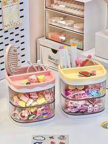 1pc Kids Multi-Layer Rotating Storage Box, Rotating Storage Box For Hair Clips, Hair Accessories, Hair Ties, Makeup Sponges, Jewelry, Rings, Dust-Proof Box - Multicolor - View 3
