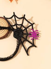 1 Stück lustiger Blumen- & Spinnen-Spitze Haarreif, geeignet für Halloween Party - Schwarz - Übersicht 3