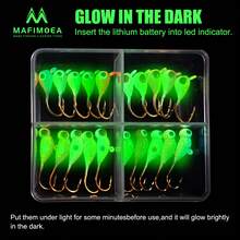 MAFIMOEA 20-22 piezas Juego de señuelos de pesca de hielo mini que brillan en la oscuridad, el mejor accesorio para la pesca de invierno, adecuado para la trucha, el bajo y los peces de agua dulce