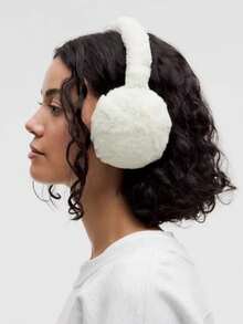 1 pieza Orejera de invierno con piel de conejo sintética, orejeras plegables forradas de felpa cálida, a prueba de viento y plegables