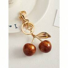 1pc Fashion Cherry Shaped Luxury Key Chain Keyring With Glitter Crystal Fruit Pendant For Women Valentine's Day Car Accessories Bag Charm School Fruit Cute Goth Y2k