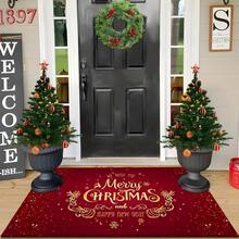 1 pezzo Zerbino rettangolare natalizio, realizzato in materiale poliestere morbido e finto lana - Zerbino per ingresso festivo realizzato a macchina, adatto per uso interno/esterno, lavabile in lavatrice - Decorazione natalizia con disegno di fiocchi di neve, glitter e renne, decorazione natalizia/arredamento per la casa