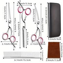 Professional Pet Grooming Scissors Set - Includes 1 Pair Of 6.5inch Thinning Shears, 1 Pair Of 6.5inch Curved Shears, 1 Pair Of 6.5inch Straight Shears, 1 Comb, 1 Cleaning Cloth, And 1 Black Storage Box - 藍色 - 查看 6