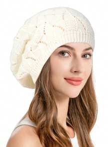 1pc Women Knitted Casual Everyday Beret Hat, Solid Color, Fashionable & Versatile Ladies' Beret Hats For Autumn And Winter - Multicolor - View 4