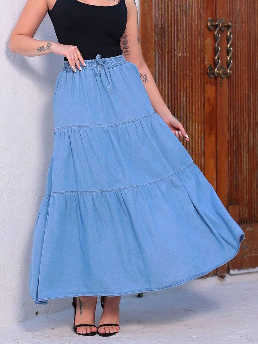 LONG WOMEN'S JEANS SKIRT 3 MARIAS WITH ELASTIC WAISTBAND - Neblina azul - Ver 1
