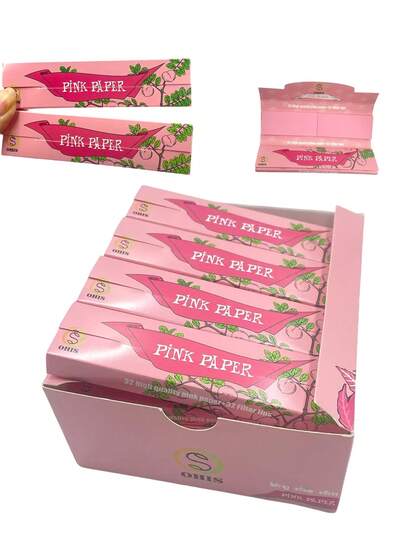 PAPEL ROSA OHIS: 32 papéis rosa de alta qualidade + 32 pontas de filtro - Queima lenta, tamanho ajustável, presente perfeito para fumantes - 4,4 cm x 1,73 pol.
