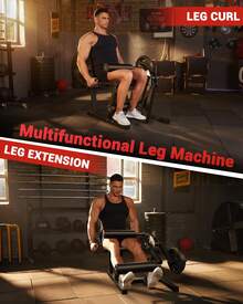 Leg Extension And Curl Machine, 4-In-1 Leg Press Machines For Home Gym, 700Lbs Weight Capacity Adjustable Workout Equipment, Exercise Bench For Lower Body - Red and Black - View 3