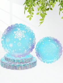 10pcs/20pcs/50pcs Frozen Party Plates Dessert Paper Dinnerware Plates 7 Inch Winter Snowflake Theme Scalloped Plate For Christmas Xmas Winter Wonderland Frozen-Theme Party Supplies - Multicolor - View 2