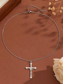 1pc Customizable Name Necklace, Hollow Art Font Cross Pendant, Stainless Steel Material, Unisex, Lucky Charm Gift, Unisex Necklace, Available In Gold & Silver, Customizable, Stainless Steel Jewelry, Cross Necklace, Birthday Gift, Anniversary Gift, Gift For Boyfriend, Charming Necklace, Valentine's Day Gift - Multicolor - View 2