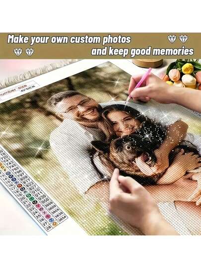 Pintura de diamantes personalizada 5D Foto a diamante Taladro redondo Alta definición Personalizado Taladro completo Imagen decorativa personalizada para sala de estar, dormitorio Regalo de aniversario de boda para novio/esposo