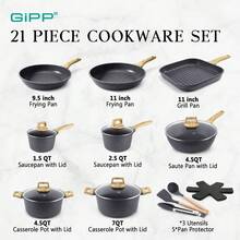 GiPP 17/18/21/22 Piece Ceramic Pots And Pans Set Non Stick - Nonstick Cookware Set, Healthy Kitchen Cooking Set With Frying Pans, Saucepans - 深灰色 - 查看 11