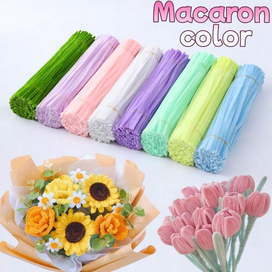 200/800Pcs Macaron Twisted Bars, Pipe Cleaners Macaron, Pipe Cleaners Green, 8colors Pipe Cleaners, 6mm X 11.8" Chenilles Stems Pipe Cleaner, Macaron Colored Pipe Cleaners, Art Pipe Cleaners, Pipe Cleaners Bulk For Creative Home Arts And Crafts Project Decoration Supplies (Macaron + Green) - 彩色 - 查看 1