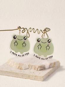 1Pair Of Casual Cartoon Printed Frog Shaped Acrylic Earrings Suitable For Women And Girls Earrings Accessories Jewelry