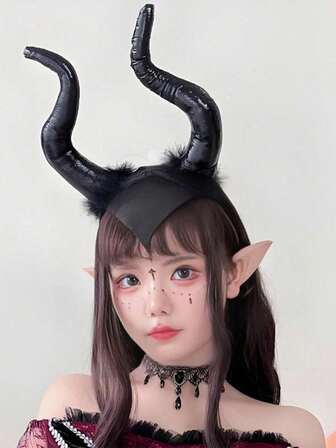 3 件（1 个头带、2 个耳朵）1 套、节日派对、万圣节成人角色扮演配件魔鬼角头饰女巫角色扮演道具、发带、发箍
