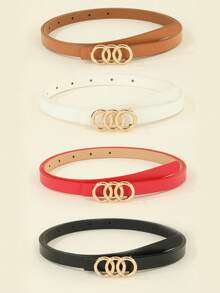 1pc Women's Adjustable Size Gold Buckle Belt, Suitable For Jeans, Casual Wear, Jackets, Skirts, Daily Use, Bohemian PU Leather Cross Grain Belt For Everyday Outings