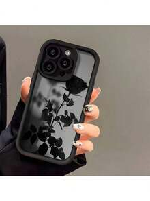 Flower Minimalist Dark Theme Black Rose Pattern Phone Case, Compatible With IPhone 16 Pro Max, 16 Plus, 16 Pro, 16, 15 Pro Max, 15 Plus, 15 Pro, 15, 14 Pro Max, 14 Plus, 14 Pro, 14, 13 Pro Max, 13 Pro, 13, 12 Pro Max, 12 Pro, 12, 11 Pro Max, 11 Pro, 11, Xs Max, Xr, X, 7 Plus And 7, Made Of TPU With Anti-Drop And Anti-Dust Functions, Also Compatible With Samsung Series - Multicolor - View 3