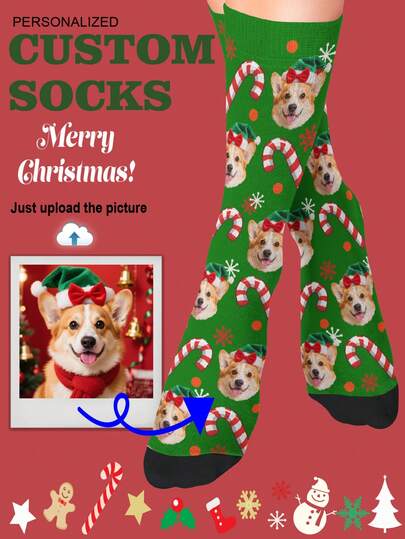 Christmas Party Socks,The Gingerbread Man, Christmas Tree,1 Pair Of Customized Pet Socks,Custom Face Socks, Custom Photo Sock, Custom Printed Socks,Personalized Funny Face Socks, Custom Picture Socks, Put Any Face On The Socks, Anniversary Gift, Valentine Gift, Birthday Gift, Wedding Gift, Mother's Day Gift, Father's Day Gift
