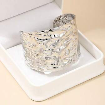 Luxurious Wide Cuff Bangle Bracelet - Exaggerated Asymmetrical Pleats, Alloy Hand Jewelry With Elegant Design, Stylish Accessory For Women