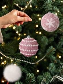 9pcs Christmas Ball Decorations, Pink Feather Pearl Snowflake Christmas Balls, Exquisite Christmas Decoration Sets, Christmas Decorations, Christmas Tree Decorations, Christmas Decorations For 2026, Christmas, Birthdays, Valentine's Day, Easter, Holidays, Wedding Parties, Home And Office Wall Decorations - Perfect Christmas Tree Decorations To Create A Festive Atmosphere - Pink - View 3