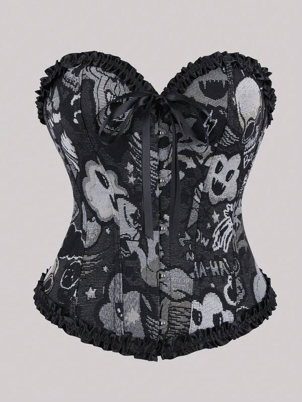 Elegancki gorset vintage na Halloween dla kobiet, pałacowy, żakardowy, dopasowany do ciała, modny, gorset, trening talii, wyszczuplająca bielizna modelująca, odpowiednia na imprezę świąteczną i noworoczną 2026 r.